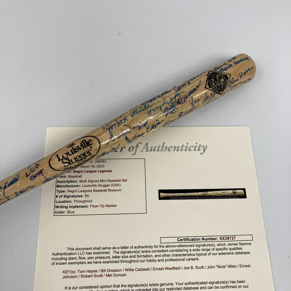 Negro League Legends Multi Signed Mini Baseball Bat 65 Signatures JSA COA