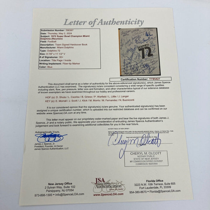 1972 Miami Dolphins Super Bowl Champs Team Signed Book 40+ Sigs JSA COA