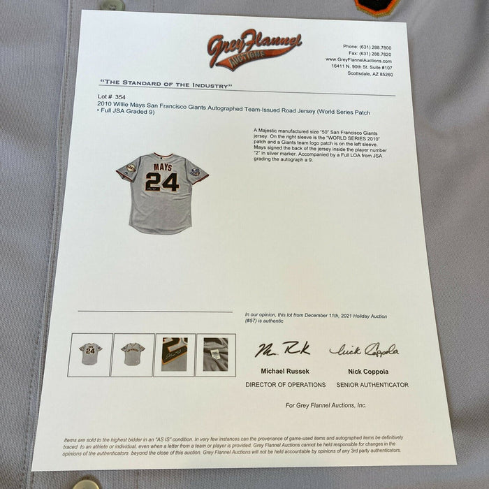 Willie Mays Signed 2010 San Francisco Giants Game Issued W.S. Jersey JSA MINT 9