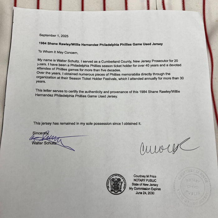 Willie Hernandez Shane Rawley Game Used Philadelphia Phillies Jersey MEARS A10