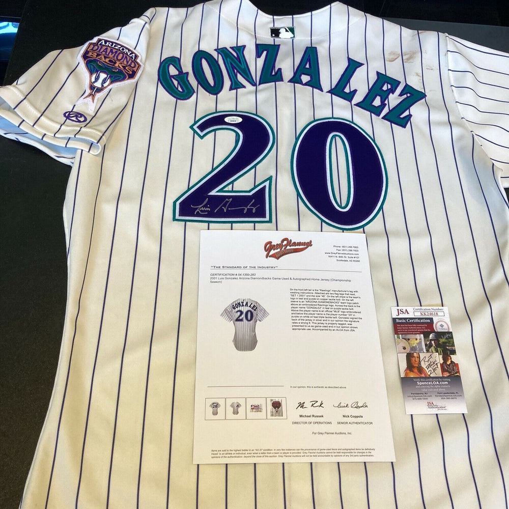 2001 Luis Gonzalez Signed Game Used Arizona Diamondbacks Jersey World Series JSA