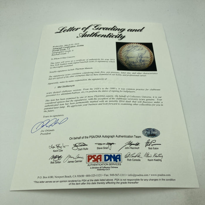 Thurman Munson 1973 New York Yankees Team Signed American League Baseball PSA