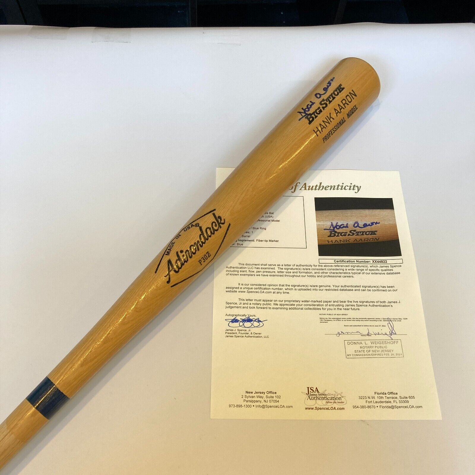 Hank Aaron Signed Adirondack Big Stick Professional Model Baseball Bat  (Beckett)