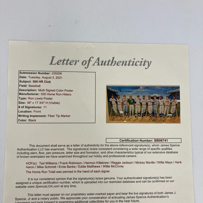 500 Home Run Club Signed Litho With Inscriptions Mickey Mantle Ted Williams JSA