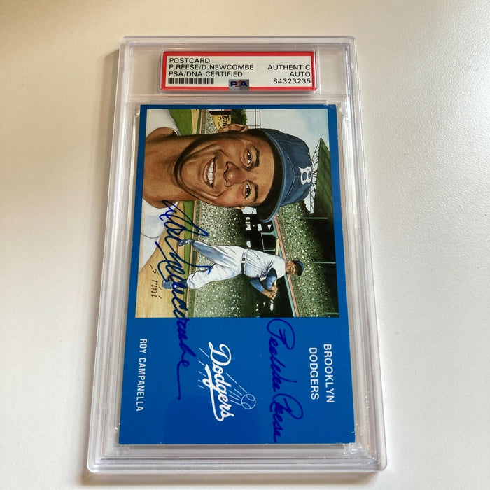 Pee Wee Reese Don Newcombe Signed Autographed Brooklyn Dodgers Postcard PSA DNA