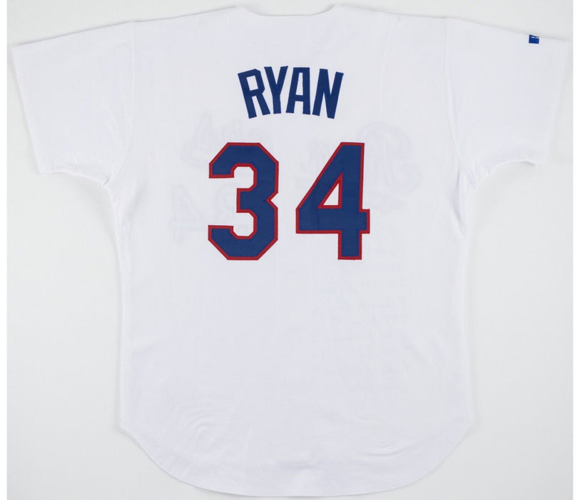 Nolan Ryan Signed Heavily Inscribed Texas Rangers Game Model STAT Jersey Steiner