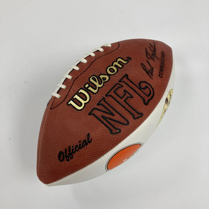 Jim Brown Otto Graham Paul Warfield Lou Groza Signed Browns HOF Football JSA