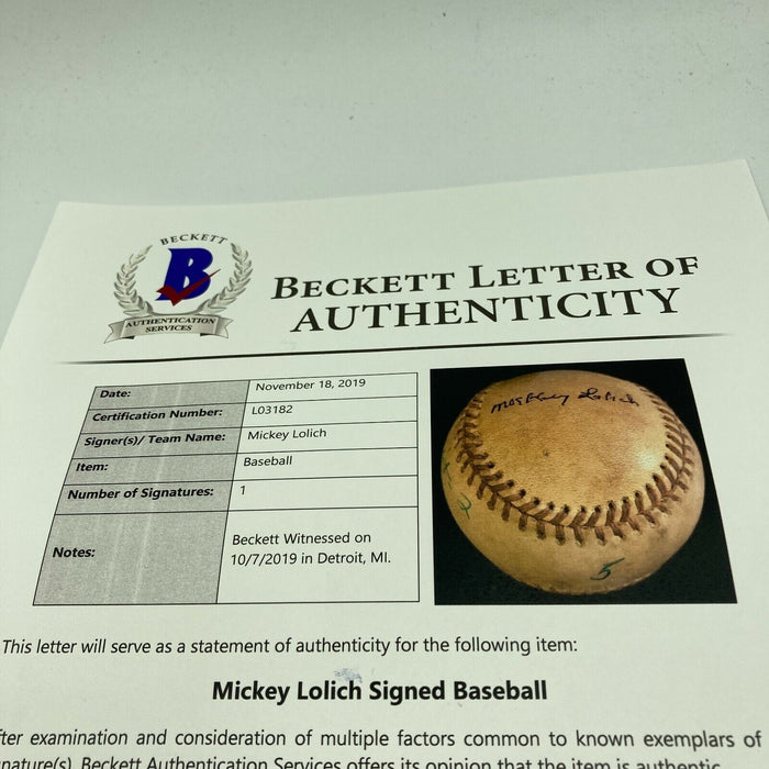 Mickey Lolich Signed Career Win No. 184 Final Out Game Used Baseball Beckett COA