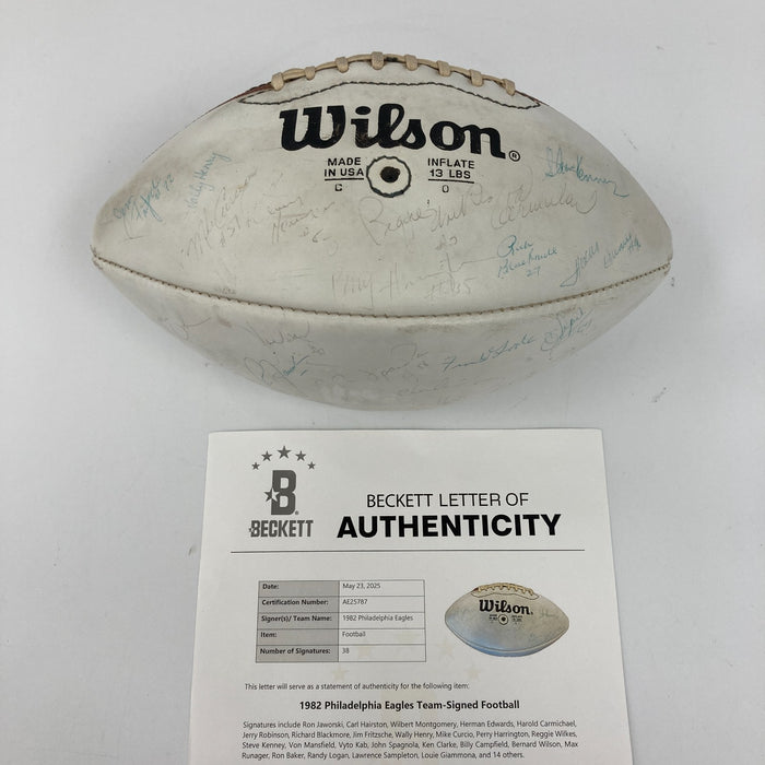 1982 Philadelphia Eagles Team Signed Wilson NFL Football Beckett COA