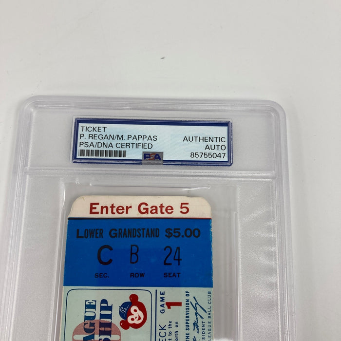 Phil Regan Milt Pappas Signed 1970 NLCS Chicago Cubs Full Ticket PSA DNA