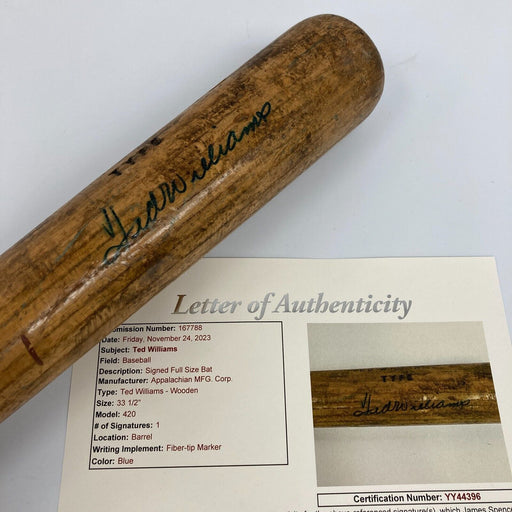 Ted Williams Signed 1950's Appalachian Game Model Baseball Bat JSA COA