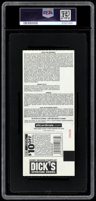 David Freese MLB Debut Signed Full Ticket PSA 10 Gem Mint April 6, 2009