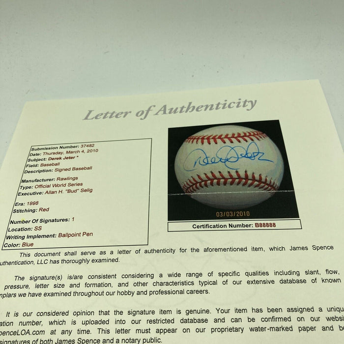 Derek Jeter Signed Official 1998 World Series Baseball With JSA COA