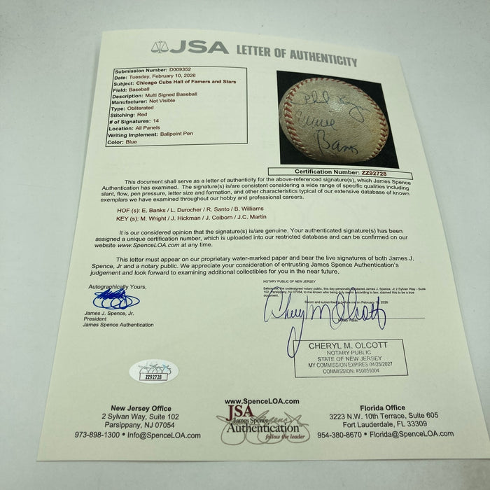 Ernie Banks Ron Santo Billy Williams Chicago Cubs Legends Signed Baseball JSA