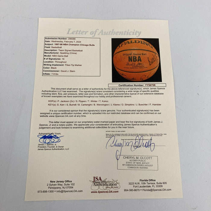 1997-98 Chicago Bulls NBA Champs Team Signed Game Basketball The Last Dance JSA