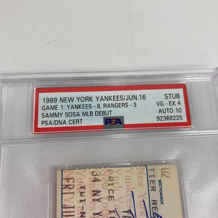 Sammy Sosa Signed 1989 MLB Debut Ticket PSA DNA Auto Grade 10 One Of One 1/1