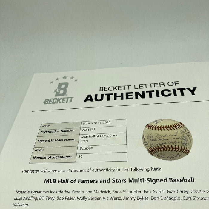 Joe Cronin Joe Medwick Earl Averill Max Carey HOF Multi Signed Baseball PSA JSA