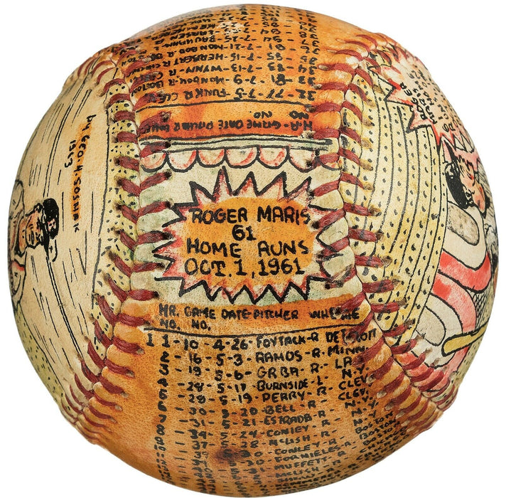 Roger Maris 61 Home Run George Sosnak Hand Painted Folk Art Baseball 1/1 Signed