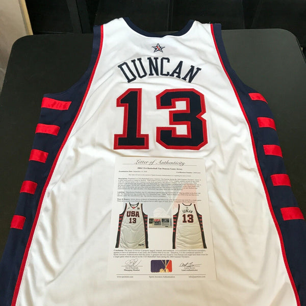 2004 Tim Duncan Game Used Team USA Olympics Jersey With Sports Investors COA