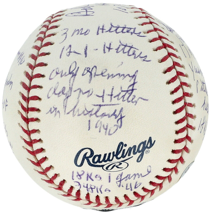 Bob Feller Signed Heavily Inscribed Career STAT Baseball Beckett Certified