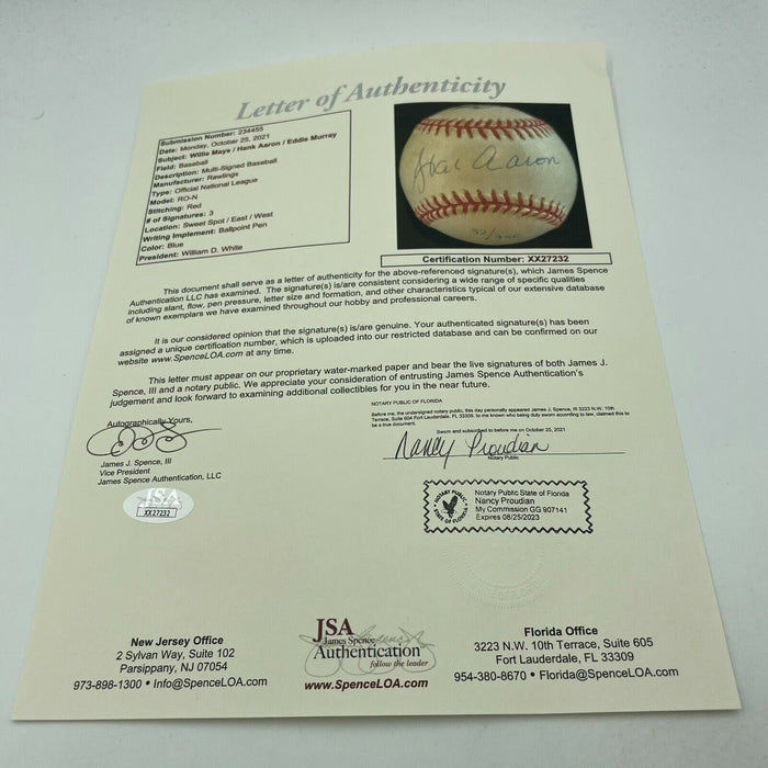 Willie Mays & Hank Aaron 3,000 Hit 500 Home Run Club Signed Baseball JSA COA