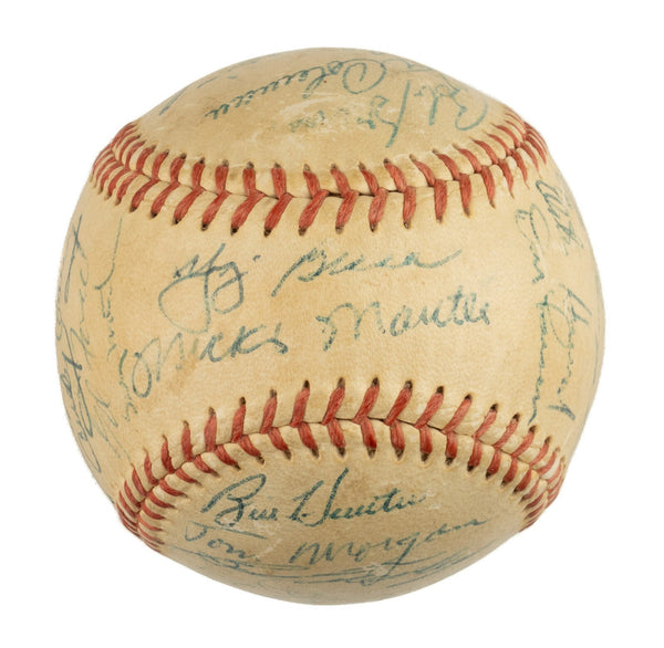 1956 New York Yankees World Series Champs Team Signed Baseball Mickey Mantle PSA