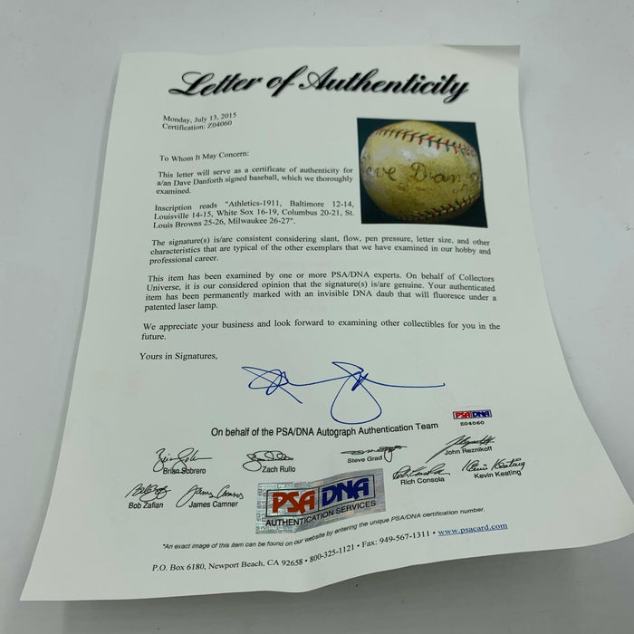 Dave Danforth Signed Heavily Inscribed 1920's Baseball 1919 Black Sox PSA DNA
