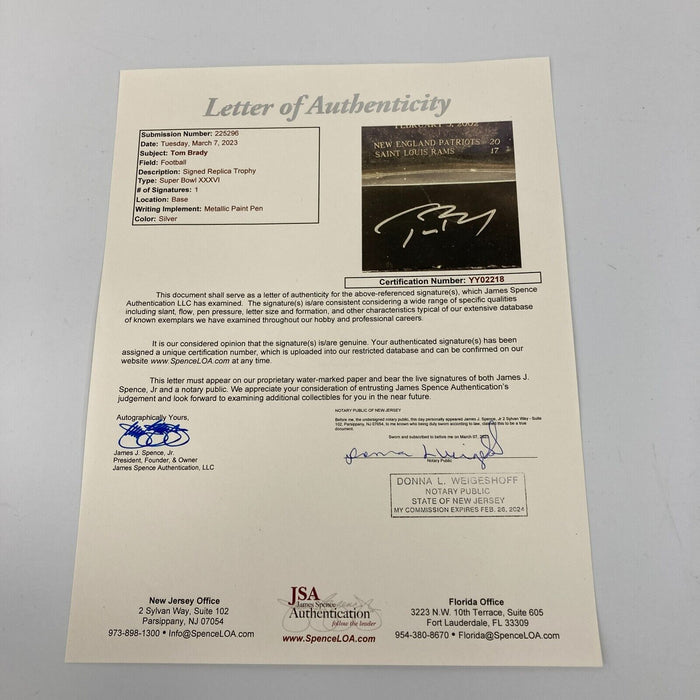 Tom Brady Signed 2002 Super Bowl Full Size Trophy His Fist Super Bowl JSA COA