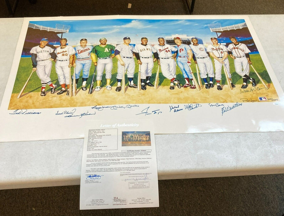 Beautiful 500 Home Run Club Signed Large Litho Mickey Mantle Ted Williams JSA