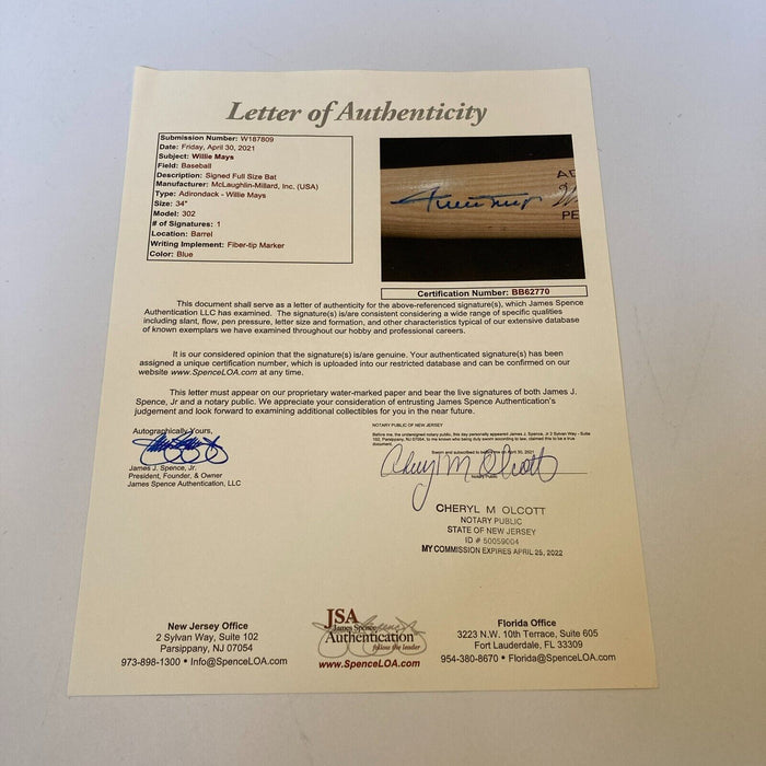 Willie Mays Signed Adirondack Game Model Baseball Bat JSA COA