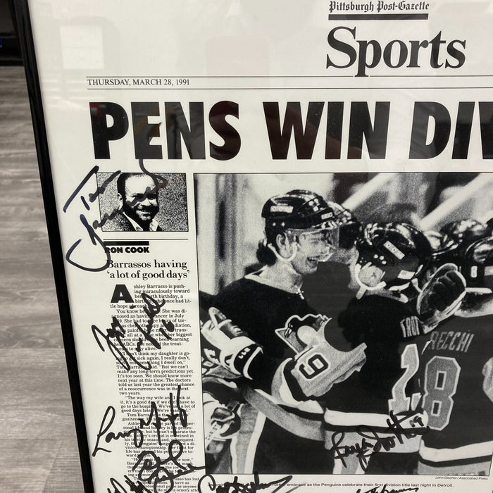 1990-91 Stanley Cup Champion Pittsburgh Penguins Team Signed Newspaper Photo JSA