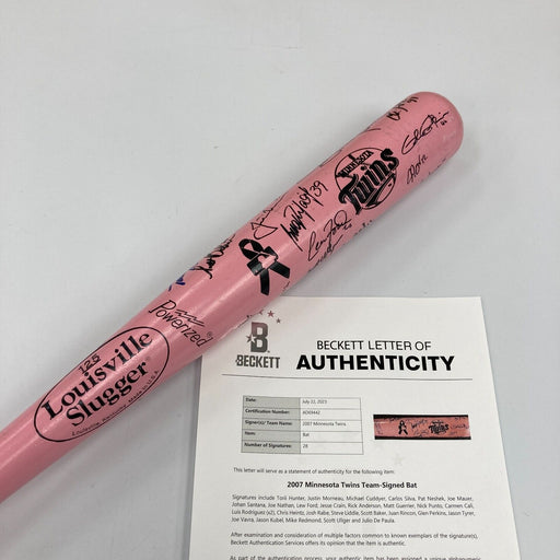 2007 Minnesota Twins Team Signed Mother's Day Baseball Bat Joe Mauer Beckett COA