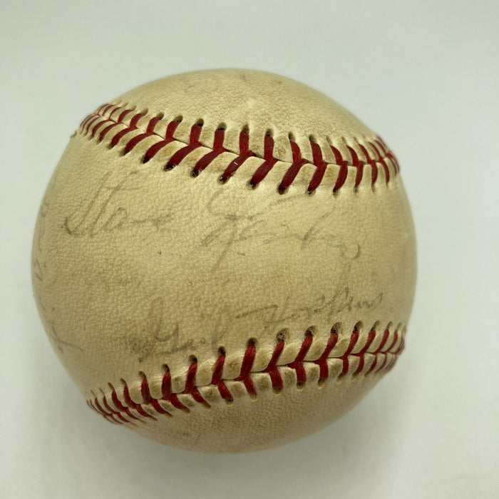 Warren Giles Earle Combs Frankie Frisch Hall Of Fame Multi Signed Baseball