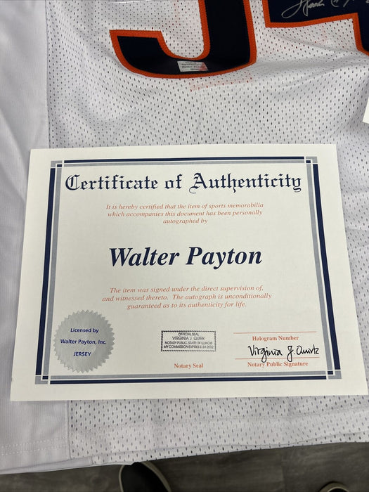 Walter Payton "Sweetness, MVP 1977, HOF 1993" Signed Chicago Bears Jersey PSA