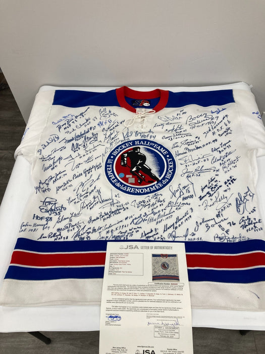 NHL Hall Of Fame Signed Hockey Jersey With 65 Signatures! Wayne Gretzky JSA COA