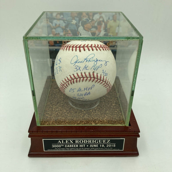Alex Rodriguez Signed Heavily Inscribed STAT Baseball Steiner COA With Case
