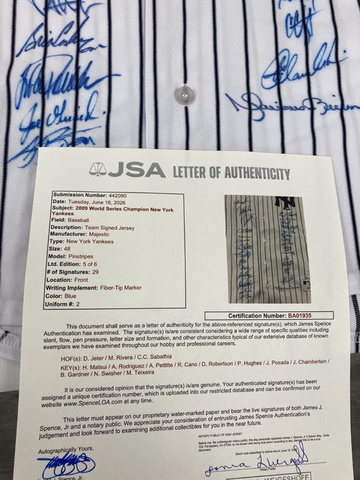2009 New York Yankees World Series Champs Team Signed Jersey #5/6 Steiner & JSA