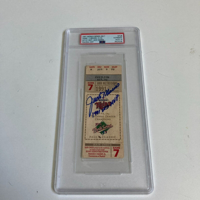 Jack Morris "W.S. MVP" Signed 1991 World Series Game 7 Ticket PSA Gem Mint 10