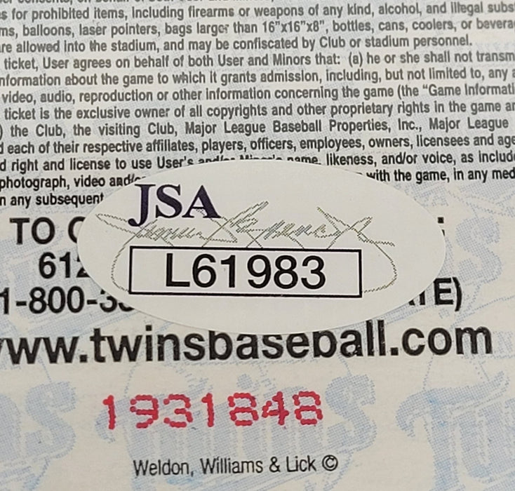 Joe Mauer Signed 2004 MLB Debut Full Ticket PSA Auto 10 Gem Mint April 5, 2004