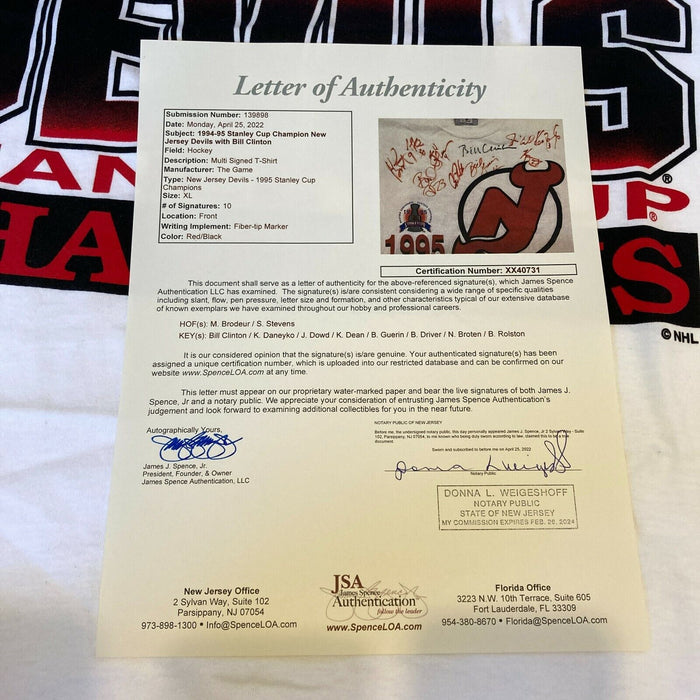 1994-95 New Jersey Devils Stanley Cups Champs Signed Shirt With Bill Clinton JSA