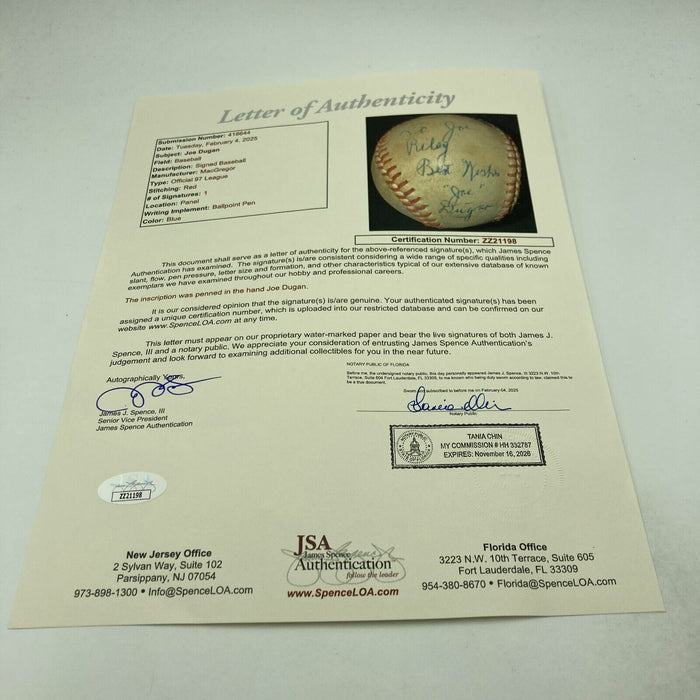 Joe Dugan "Jumping Joe" Signed Major League Baseball 1927 New York Yankees JSA