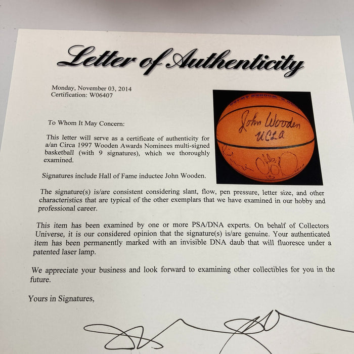 1997 Tim Duncan Rookie & John Wooden Award Winners Multi Signed Basketball PSA