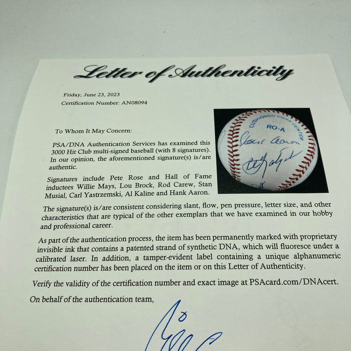 Willie Mays Hank Aaron Stan Musial 3,000 Hit Club Signed Baseball PSA DNA