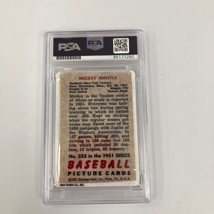 1951 Bowman Mickey Mantle Signed Porcelain Baseball Card RC PSA DNA Certified