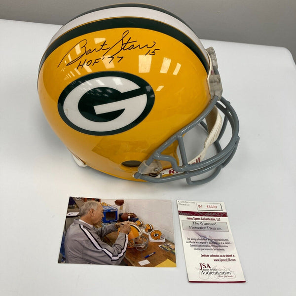 Bart Starr Hall Of Fame 1977 Signed Full Size Green Bay Packers Helmet JSA COA