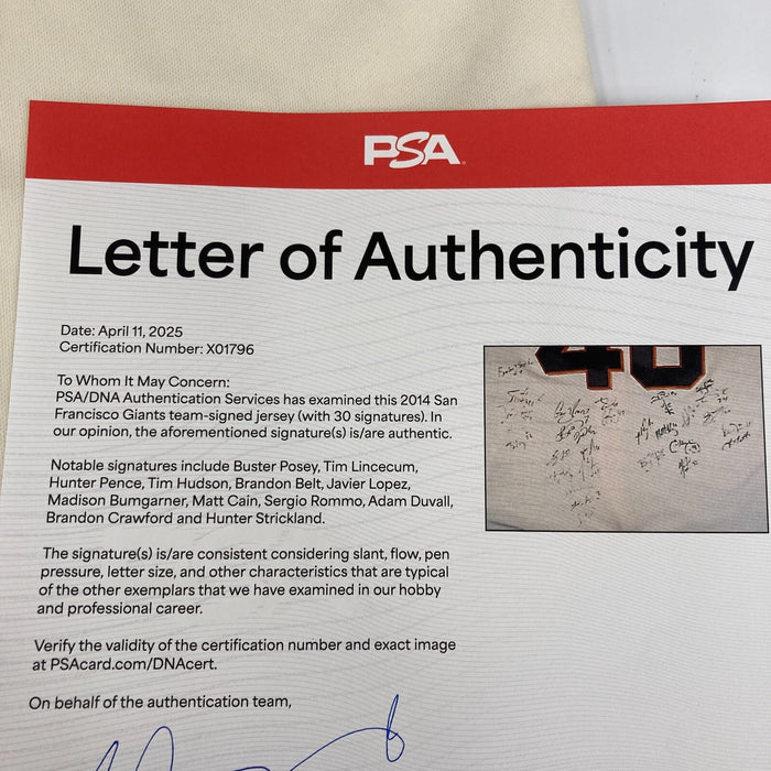 2014 San Francisco Giants World Series Champs Team Signed Jersey PSA DNA COA