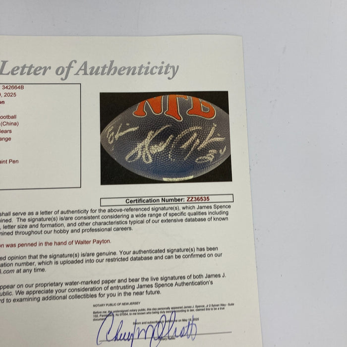 Walter Payton #34 Signed Wilson Chicago Bears Football JSA COA