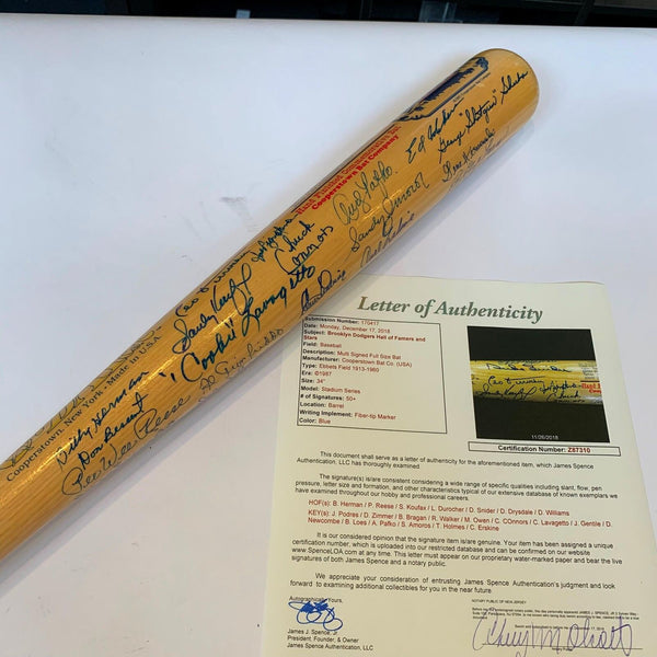 Magnificent Brooklyn Dodgers Greats Signed Bat With 50+ Sigs Sandy Koufax JSA