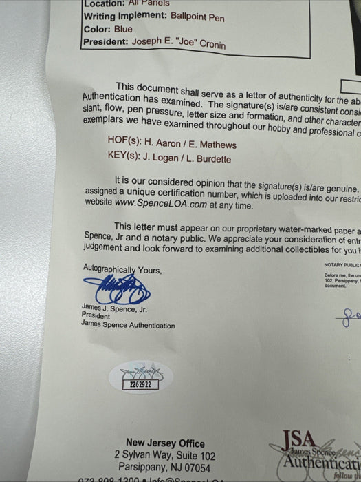 Hank Aaron Eddie Mathews Signed Vintage 1973 American League Cronin Baseball JSA