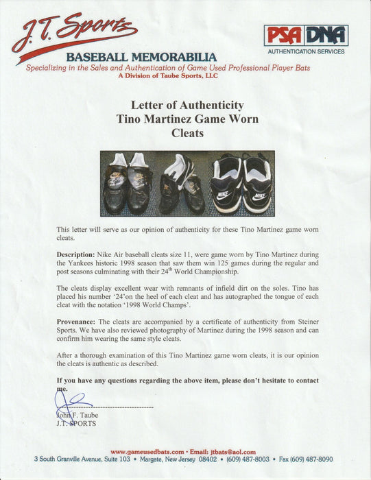 Tino Martinez Signed 1998 Game Used NY Yankees Cleats With Steiner & PSA DNA COA